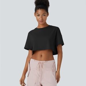 Halara Short Sleeved Cropped Black Loose Dance Sport Top NWOT
